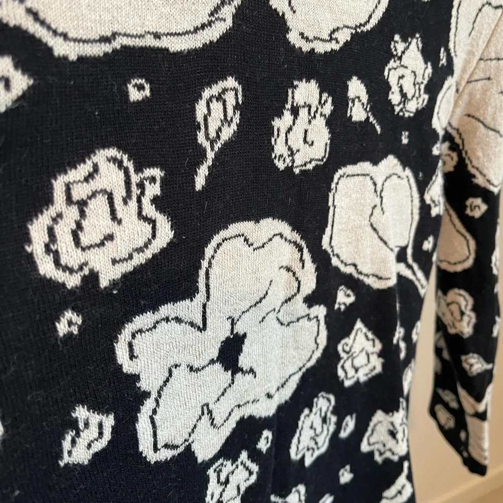 Vintage Jaeger Floral Knit Cardigan Made in Britain Cotton Linen Black Cream - Picture 10 of 10